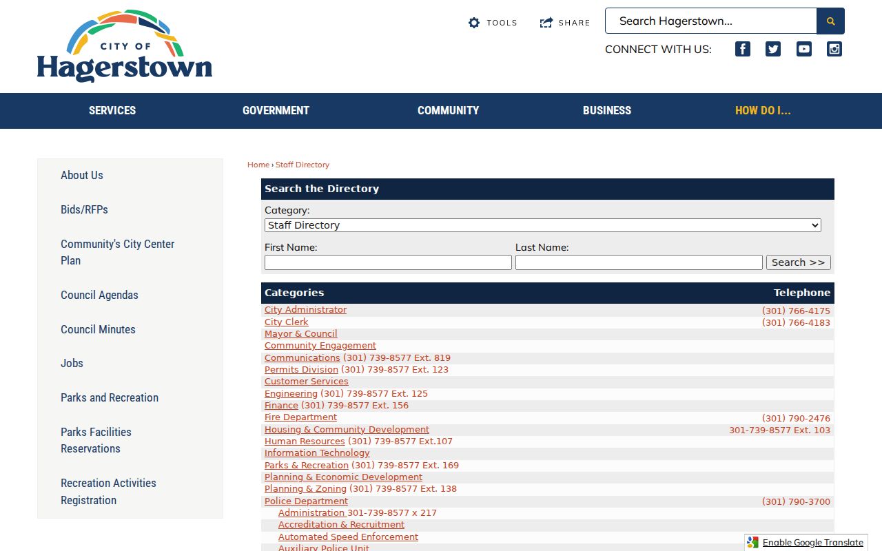Hagerstown people directories city staff search