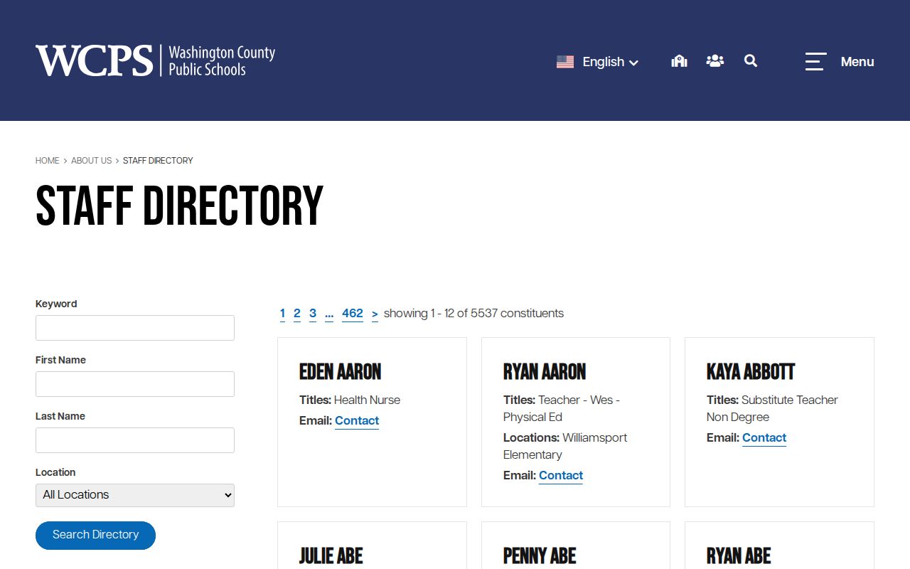 Hagerstown people directories WCPS staff login limit